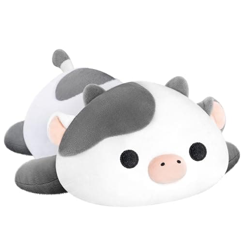 Cute Cow Plush Pillow, Kawaii White Cow Stuffed Animals for Kids & Girls