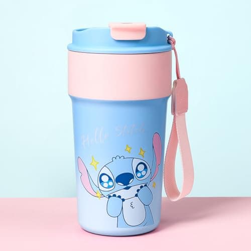 MINISO Disney Stitch Insulated Water Bottle For Home And Office 500mL Cute Mug With Lid And Rope Handle