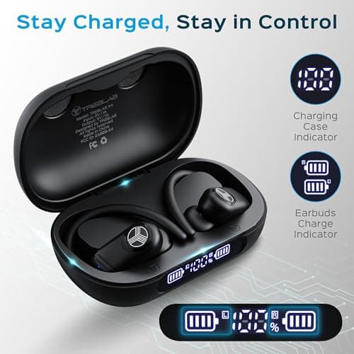TREBLAB X4 Wireless Earbuds with Earhooks – 253H Battery, Noise Isolating, Bluetooth 5.4 - For Running and Workouts, Noi
