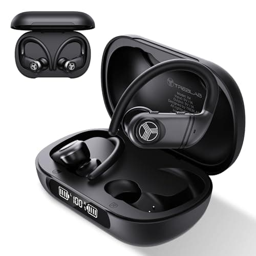 TREBLAB X4 Wireless Earbuds with Earhooks – 253H Battery, Noise Isolating, Bluetooth 5.4 - For Running and Workouts, Noi