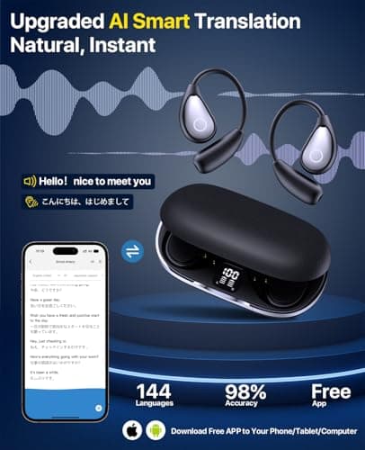 AI Translation Earbuds Real Time for Travel, Business, and Learning (Black)