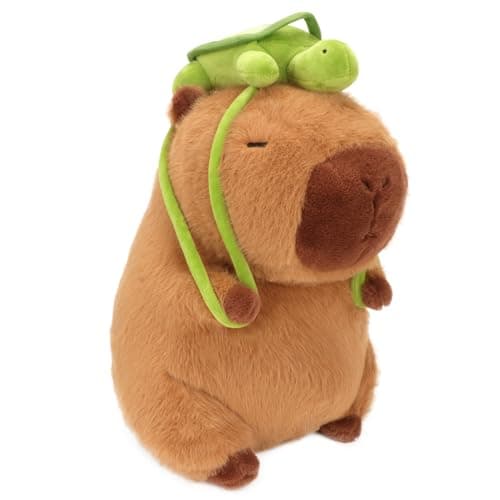 Kawaii Capybara Plush Toy for Kids and Adults - 9 Inch Cute Capybara Stuffed Animal with Turtle Backpack