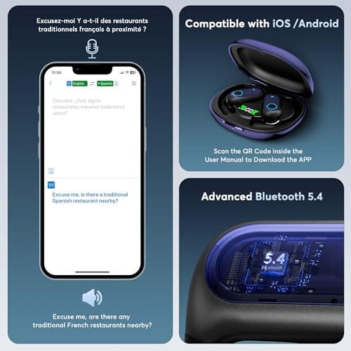 168 Languages AI Translation Earbuds - Bluetooth 5.4 Headphones Translator for Travel and Business
| 168 Languages AI T