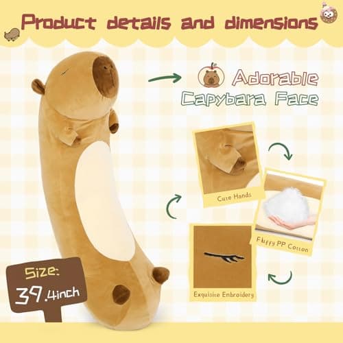 Tezituor Long Capybara Plush Body Pillow, Soft Sleeping Throw Pillow for Kids, Cute Capybara Stuffed AnimalBirthday Chri