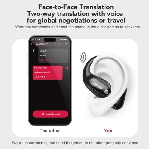 MINISO MS190 AI Translation Earbuds Real Time, 135 Language Translator Earbuds with APP, Open Ear OWS Translating Headph