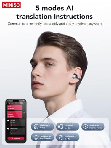 MINISO AI Translation Earbuds Real Time with LCD Touchscreen for Travel & Business, 3-in-1 Language Translator Bluetooth