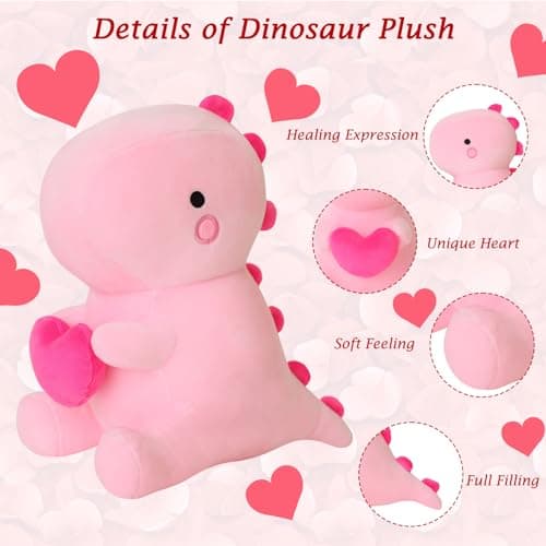 SQEQE Dinosaur Stuffed Animal for Her Boys Girls Girlfriend, Valentine Day Sweet Romantic Anniversary Birthday Gift(Pink