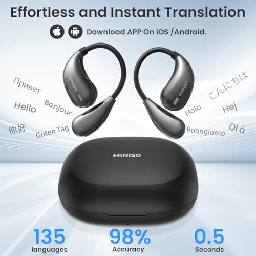 MINISO X33 AI Translation Earbuds for Travel & Business Fit iOS & Android 135 Languages Open Ear Translating Headphones