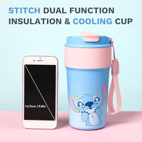 MINISO Disney Stitch Insulated Water Bottle For Home And Office 500mL Cute Mug With Lid And Rope Handle
