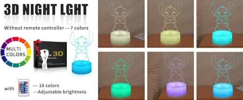 Stitch Gifts 3D Illusion Night Light for Kids - 16 Colors & Smart Touch, Bedroom Decoration Gift for Teens Boys Girls