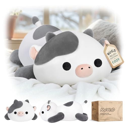Cute Cow Plush Pillow, Kawaii White Cow Stuffed Animals for Kids & Girls