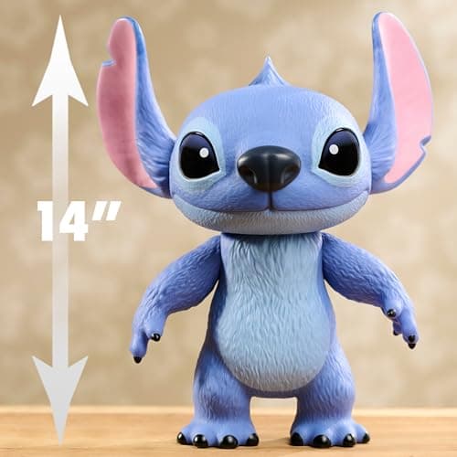 Disney Stitch Live-Action Larger Than Life 14-inch Vinyl Figure for Kids Ages 3+, Poseable Figurine, Inspired by New Lil