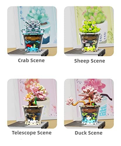 Mini Blocks 225PCS Succulent Plant Bonsai Building Set for Adult Gift, Office and Room Decor, Unique Plant Model Toys