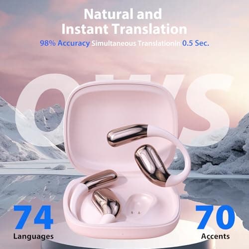AI Language Translator Earbuds A38 Pink for Travel Business & Learning 144 Languages Real-time Translation iOS & Android