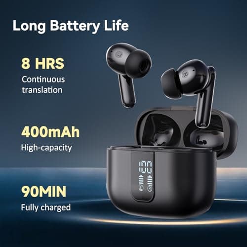 3-in-1 Fast Translation Earbuds 150 Languages & Accents for Real Time Spanish Translation Fit iOS & Android, 2-Year Subs