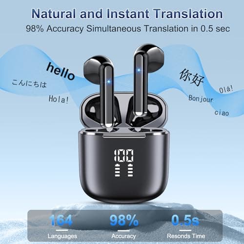 AI Translation Earbuds 164 Language Translator Earbuds for Travelers Businessmen and Students with Bluetooth 5.4 and 6 T