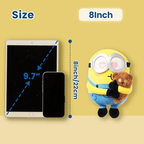 MINISO 8" Minions Stuffed Animals Plush Toys for Kids (Bob+Tim) Cute Sleeping Bedding Kawaii Plushies Pillow