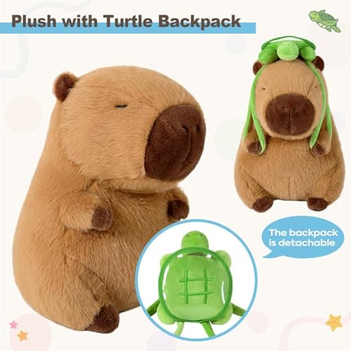 Ditucu Cute Brown Capybara Plush with Turtle Backpack for Kids 13 Inch Hugging Gifts