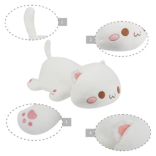 AFAN Cat Stuffed Animals Soft Plush Toys for Kids and Girls Boys Room Decor Gifts (Round Eyes, White, 1|7 Inch)  
AFAN K