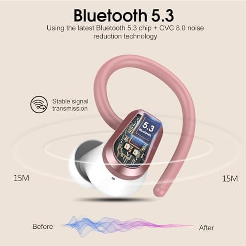 Rose Pink Bluetooth 5.3 Sport Earbuds with 50H Playtime and HD Noise Cancelling
| HD Stereo Noise Cancelling IP7 Waterp