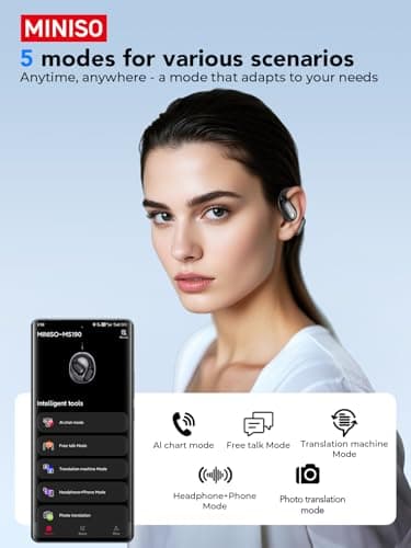 MINISO Travel Language Translator Earbuds AI Real Time Bluetooth 6.0 Open-Ear Headphones for Business 60Hrs Playtime  
M