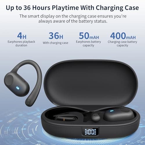 Bluetooth Open Ear Headphones for Sports and Workout (Black)
| IP54 Waterproof Bluetooth 5.3 Headphones for Cycling and