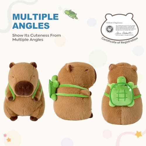 Ditucu Cute Brown Capybara Plush with Turtle Backpack for Kids 13 Inch Hugging Gifts