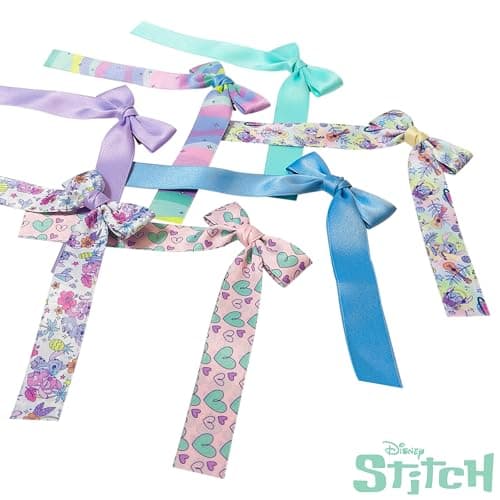 LUV HER Disney Lilo & Stitch Printed Long Tail Hair Bow Set for Girls - Cute Hair Accessories for Kids Ages 3+ - Perfect