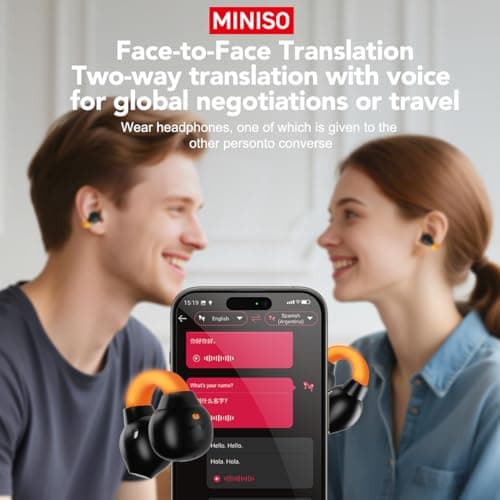 MINISO Real Time AI Translation Earbuds for Travel and Business Support 135 Languages Wireless Headphones with Clip-On D