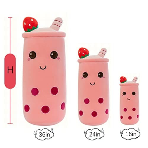 Cute Plushies Long Plush Pillow Bubble Tea Stuffed Animal for Kids Adults (Pink, 16 Inch)