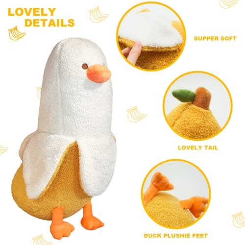 PEACH CAT Banana Duck Plush Toy for Kids White 19.7" Hugging Pillow
