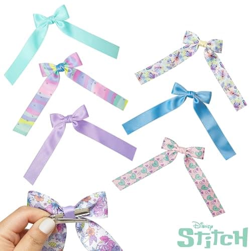 LUV HER Disney Lilo & Stitch Printed Long Tail Hair Bow Set for Girls - Cute Hair Accessories for Kids Ages 3+ - Perfect