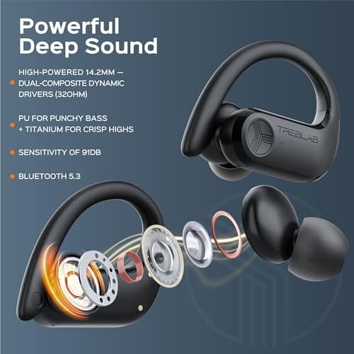 TREBLAB X3 Pro Sport True Wireless Earbuds for Workout, Punchy Bass and Noise Isolation, 145H Playtime