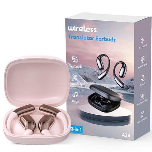 AI Language Translator Earbuds A38 Pink for Travel Business & Learning 144 Languages Real-time Translation iOS & Android