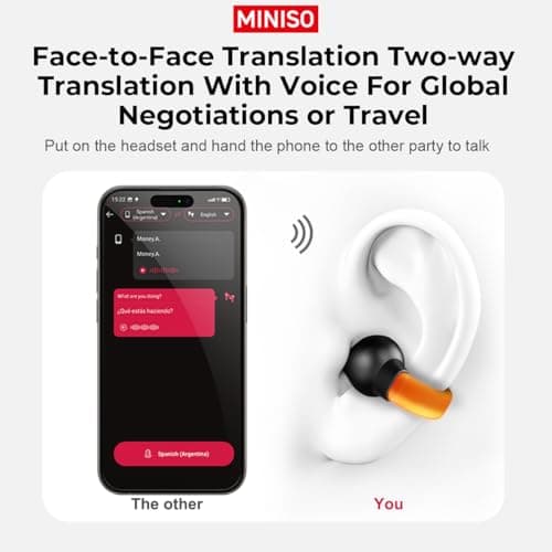 MINISO Real Time AI Translation Earbuds for Travel and Business Support 135 Languages Wireless Headphones with Clip-On D