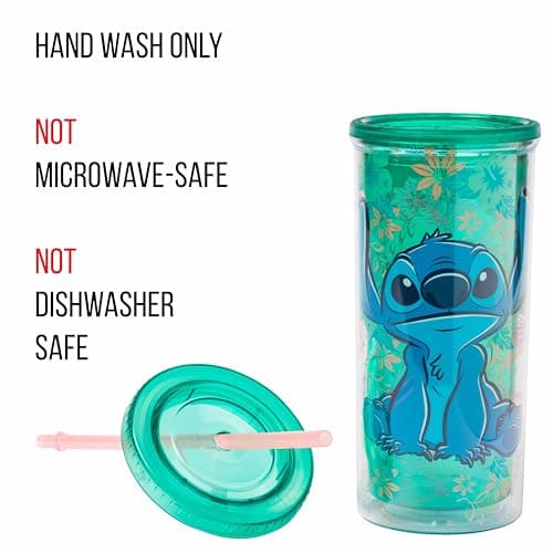 Silver Buffalo Disney Lilo and Stitch Tropical Pattern Plastic Tall Travel Cup for Adults, Outdoor Summer Party, 20 Ounc