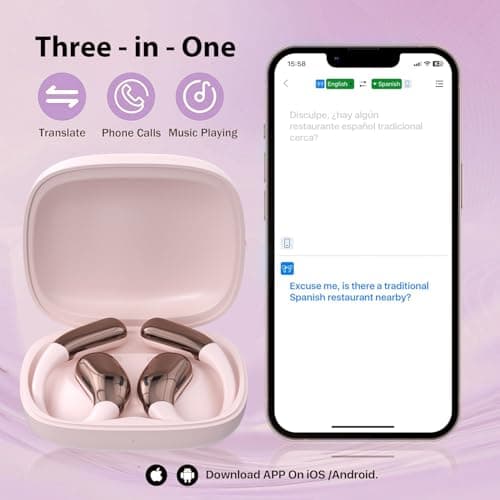 AI Language Translator Earbuds A38 Pink for Travel Business & Learning 144 Languages Real-time Translation iOS & Android