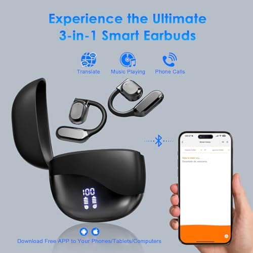 AI Translation Earbuds with 144 Language Support for iPhone and Android Users(Black)  
Real-Time 144 Language Translator
