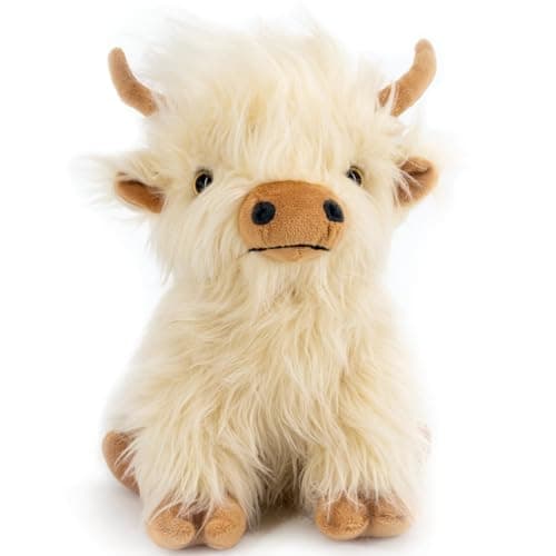 Microwaveable Highland Cow Stuffed Animal Toy - White Gift for Girls and Kids