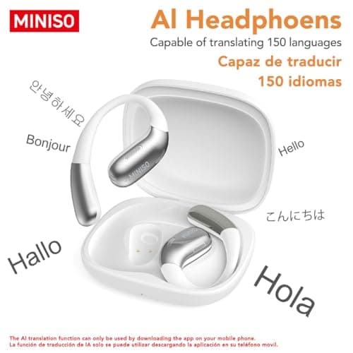 MINISO X28 AI Translation Earbuds White for Travel Business Learning Open Ear Headphones Wireless Bluetooth Air Conducti