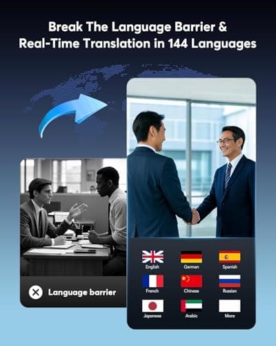 AI Language Translator Earbuds for Travel, Business & Learning - OWS LCD Touchscreen Real-Time Translation - 144 Languag