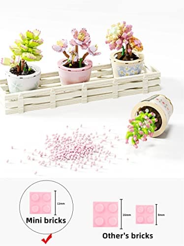 Mini Blocks 225PCS Succulent Plant Bonsai Building Set for Adult Gift, Office and Room Decor, Unique Plant Model Toys