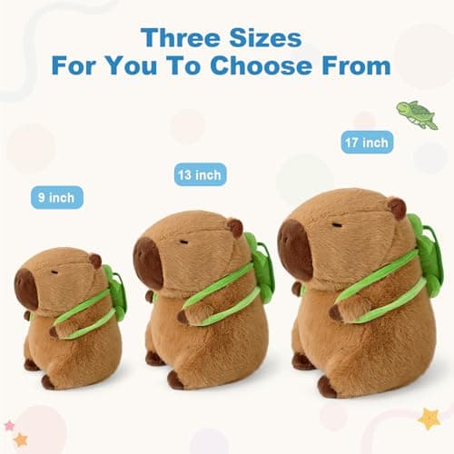Ditucu Cute Brown Capybara Plush with Turtle Backpack for Kids 13 Inch Hugging Gifts