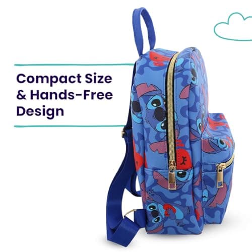 Disney Stitch with Hearts Mini PU Leather Backpack Purse for Girls with Adjustable Straps - Blue, One Size