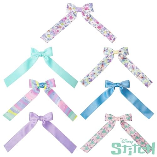 LUV HER Disney Lilo & Stitch Printed Long Tail Hair Bow Set for Girls - Cute Hair Accessories for Kids Ages 3+ - Perfect