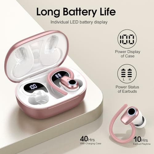 Rose Pink Bluetooth 5.3 Sport Earbuds with 50H Playtime and HD Noise Cancelling
| HD Stereo Noise Cancelling IP7 Waterp