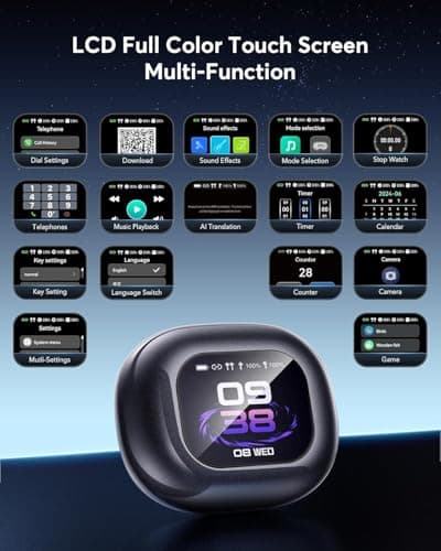 AI Language Translator Earbuds for Travel, Business & Learning - OWS LCD Touchscreen Real-Time Translation - 144 Languag