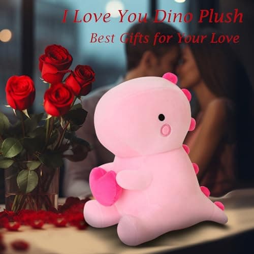 SQEQE Dinosaur Stuffed Animal for Her Boys Girls Girlfriend, Valentine Day Sweet Romantic Anniversary Birthday Gift(Pink