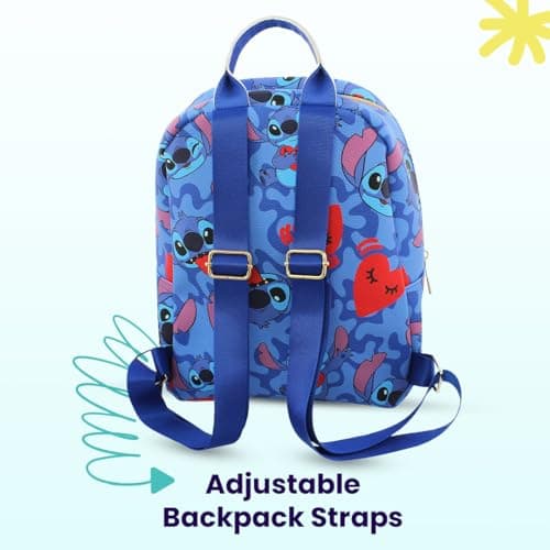 Disney Stitch with Hearts Mini PU Leather Backpack Purse for Girls with Adjustable Straps - Blue, One Size