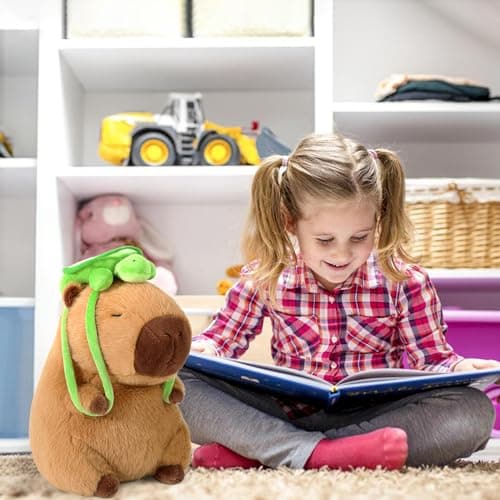 Ditucu Cute Brown Capybara Plush with Turtle Backpack for Kids 13 Inch Hugging Gifts